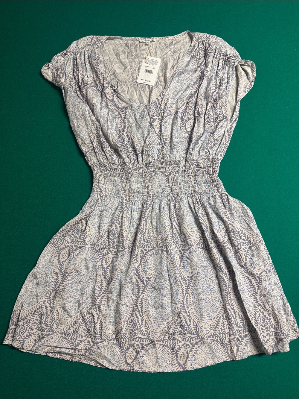 NWT Splendid Light Blue Paisley Smocked-Waist Women's Dress